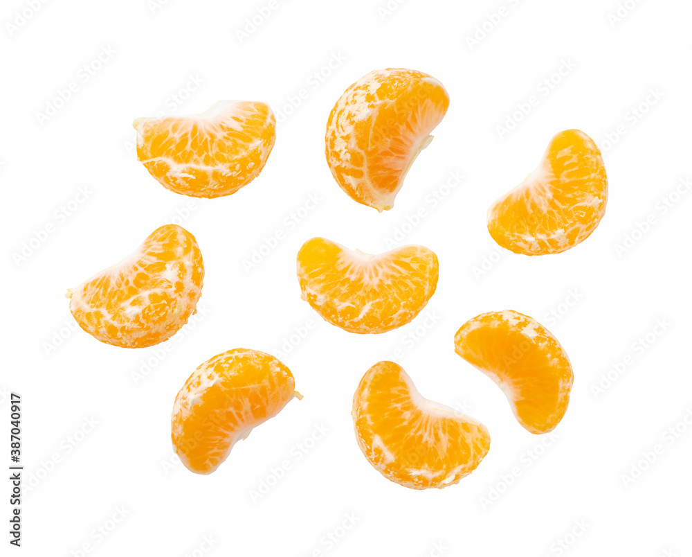 Early Japanese mandarin oranges on a white background