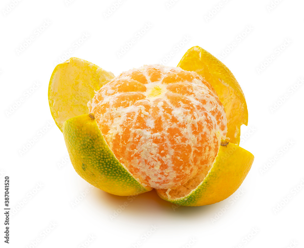 Early Japanese mandarin oranges on a white background