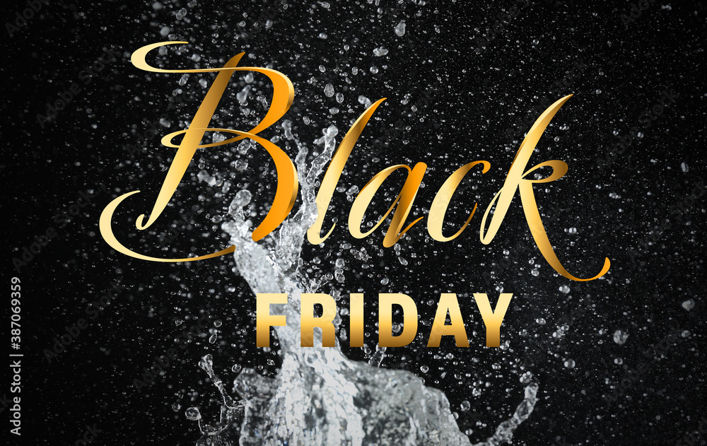 Text BLACK FRIDAY on dark background with water splash