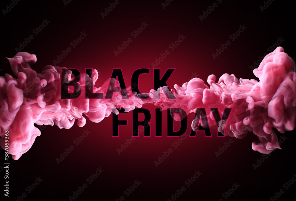 Text BLACK FRIDAY on dark color background with paint splash