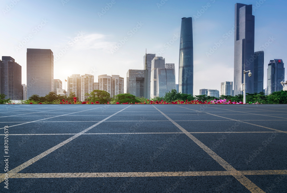 Road ground and modern architectural landscape skyline of Chinese city