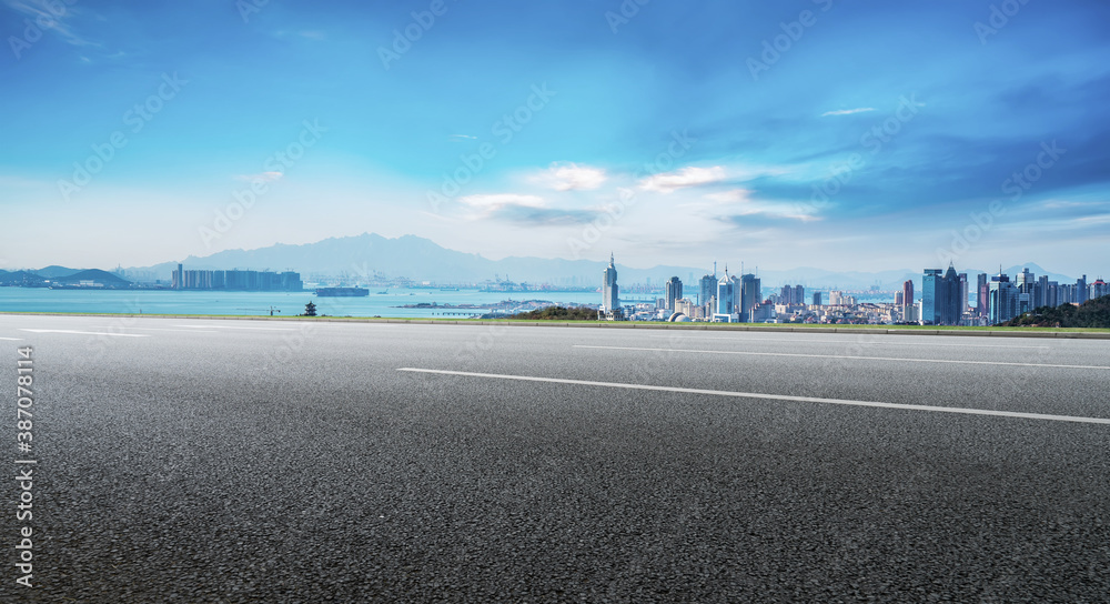 Road ground and modern architectural landscape skyline of Chinese city