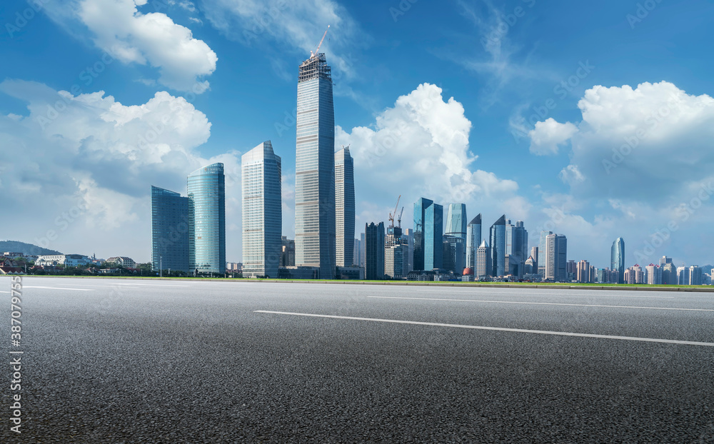 Road ground and modern architectural landscape skyline of Chinese city