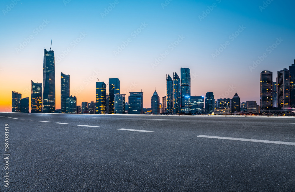 Road ground and modern architectural landscape skyline of Chinese city