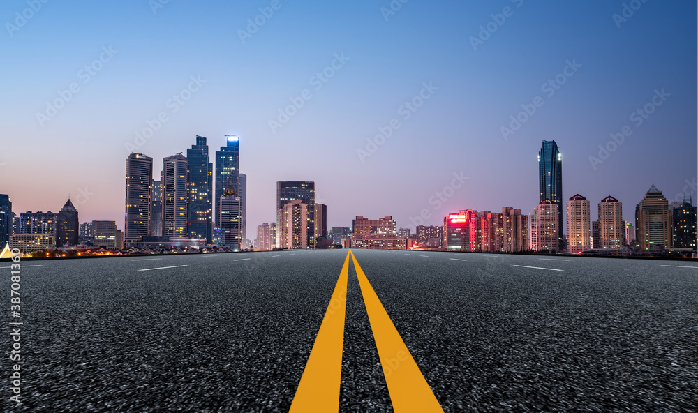 Road ground and modern architectural landscape skyline of Chinese city