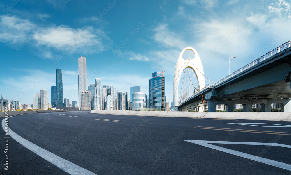 Road ground and modern architectural landscape skyline of Chinese city