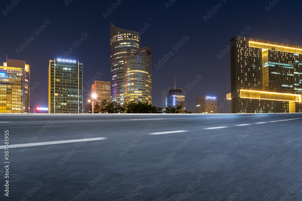 Road ground and modern architectural landscape skyline of Chinese city