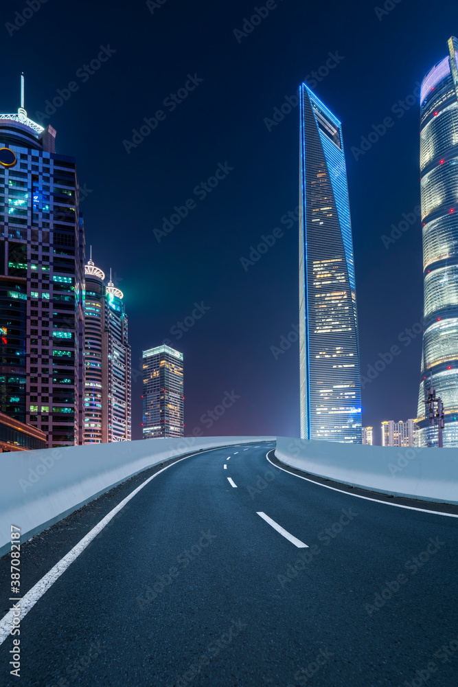 Road ground and modern architectural landscape skyline of Chinese city