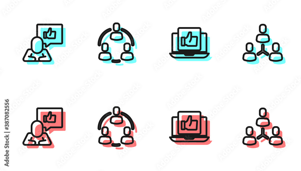 Set line Hand like, , Project team base and icon. Vector.