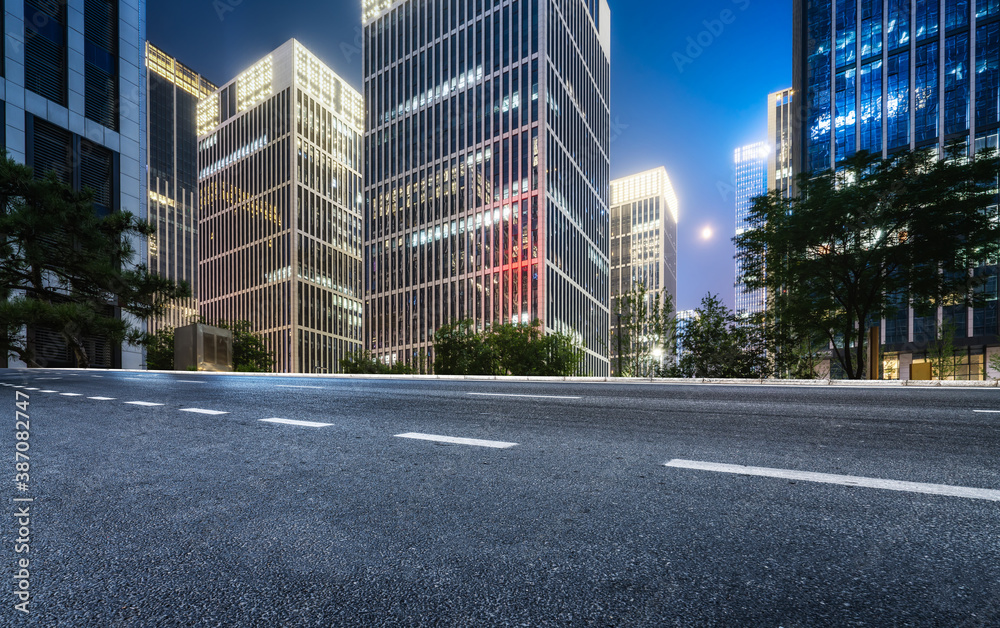 Road ground and modern architectural landscape skyline of Chinese city