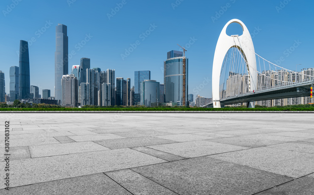 Road ground and modern architectural landscape skyline of Chinese city