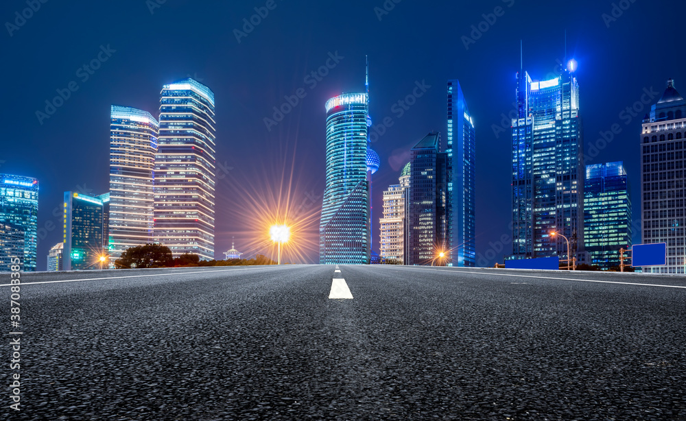 Road ground and modern architectural landscape skyline of Chinese city