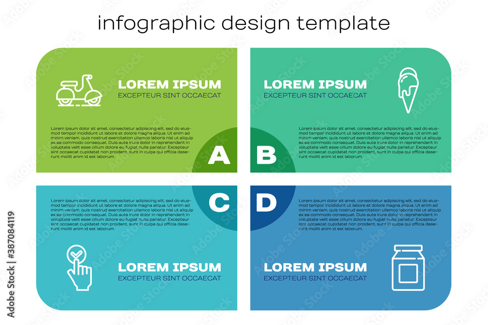 Set line Online ordering and delivery, Scooter, and Ice cream. Business infographic template. Vector