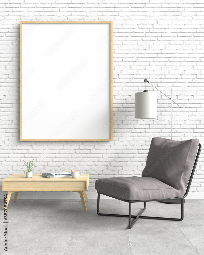 Mockup frame in modern interior background, 3D illustration