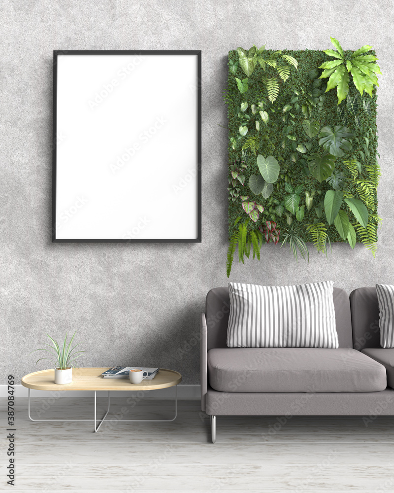 Mockup frame in modern interior background, 3D illustration