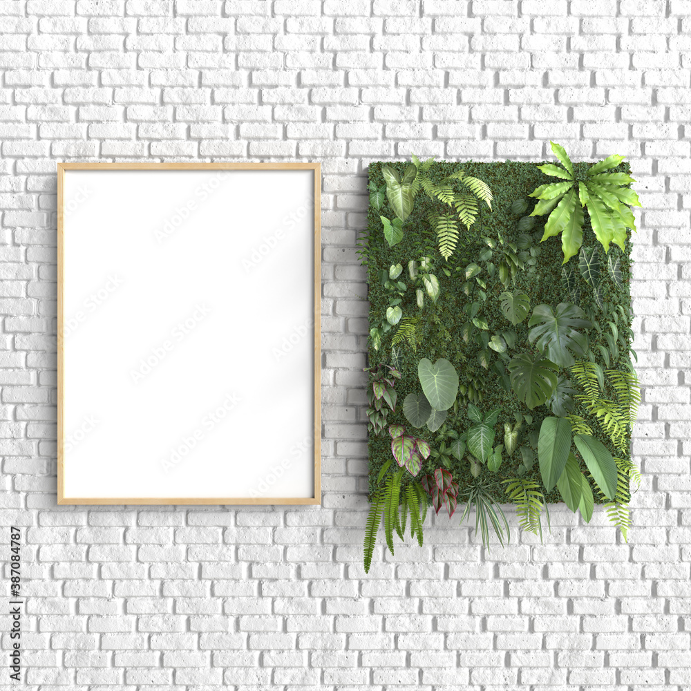 Mock up frame with vertical garden, 3d illustration