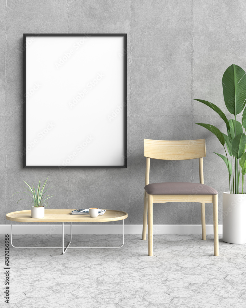 Mockup frame in modern interior background, 3D illustration