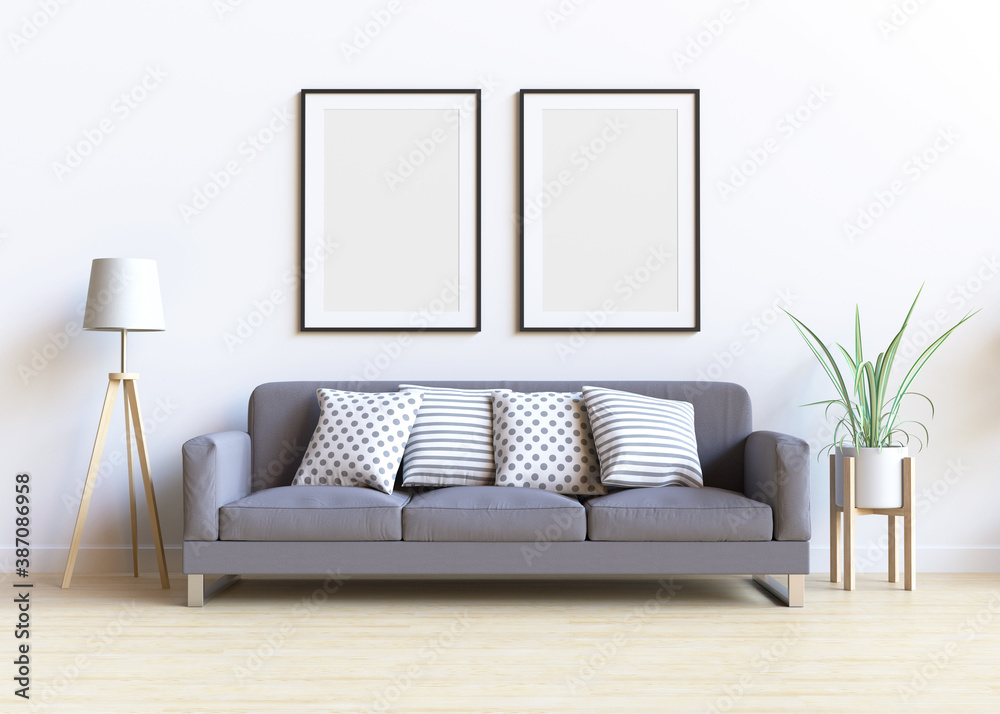 Mockup frame in modern interior background, 3D illustration