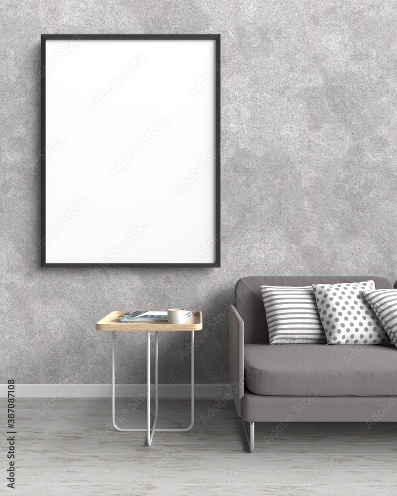 Mockup frame in modern interior background, 3D illustration