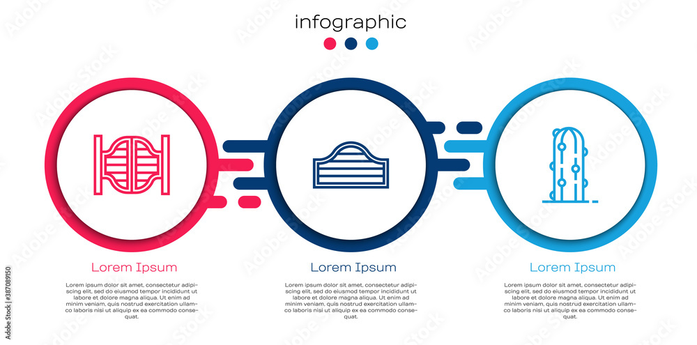 Set line Saloon door, and Cactus. Business infographic template. Vector.