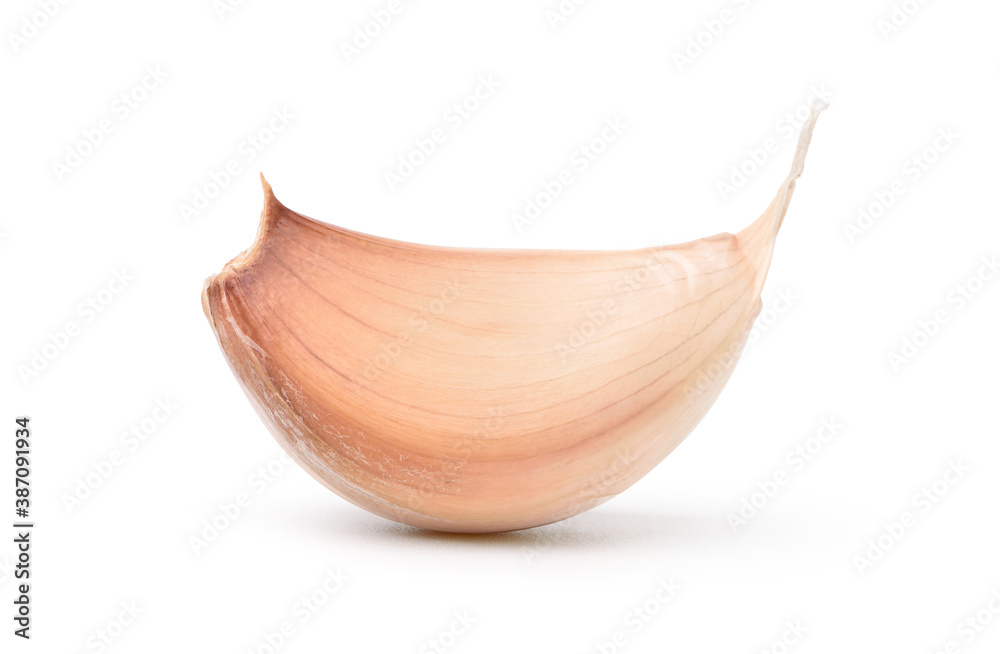 Close-up Garlic Clove isolated on white background. Clipping path.