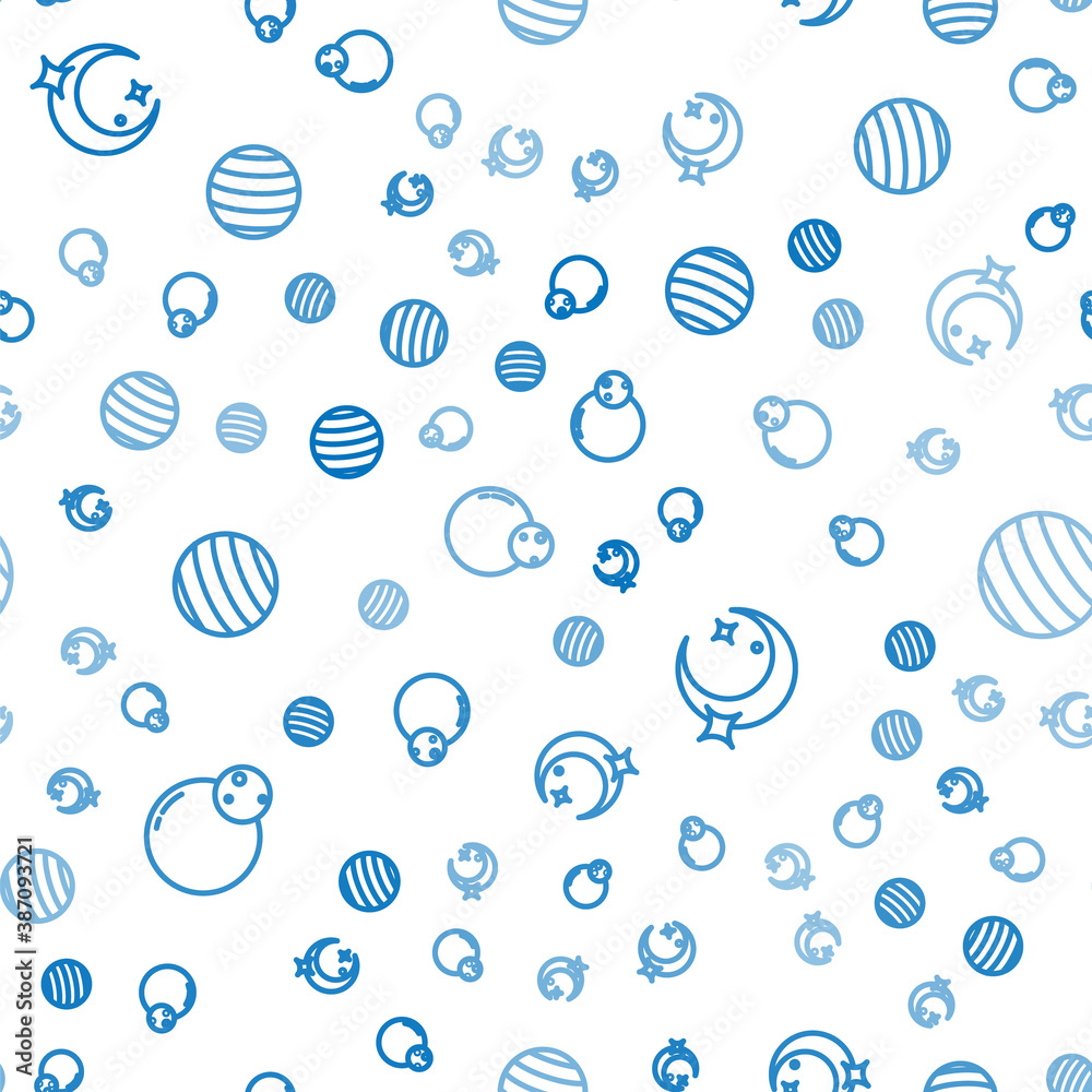 Set line Planet, Moon and stars and Venus on seamless pattern. Vector.