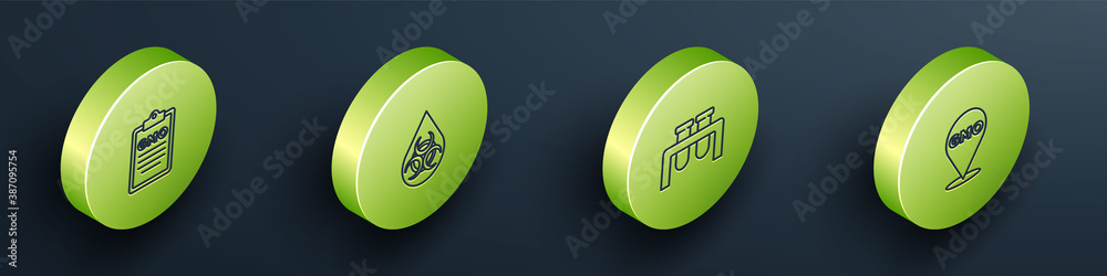 Set Isometric line GMO, , Test tube and flask and icon. Vector.