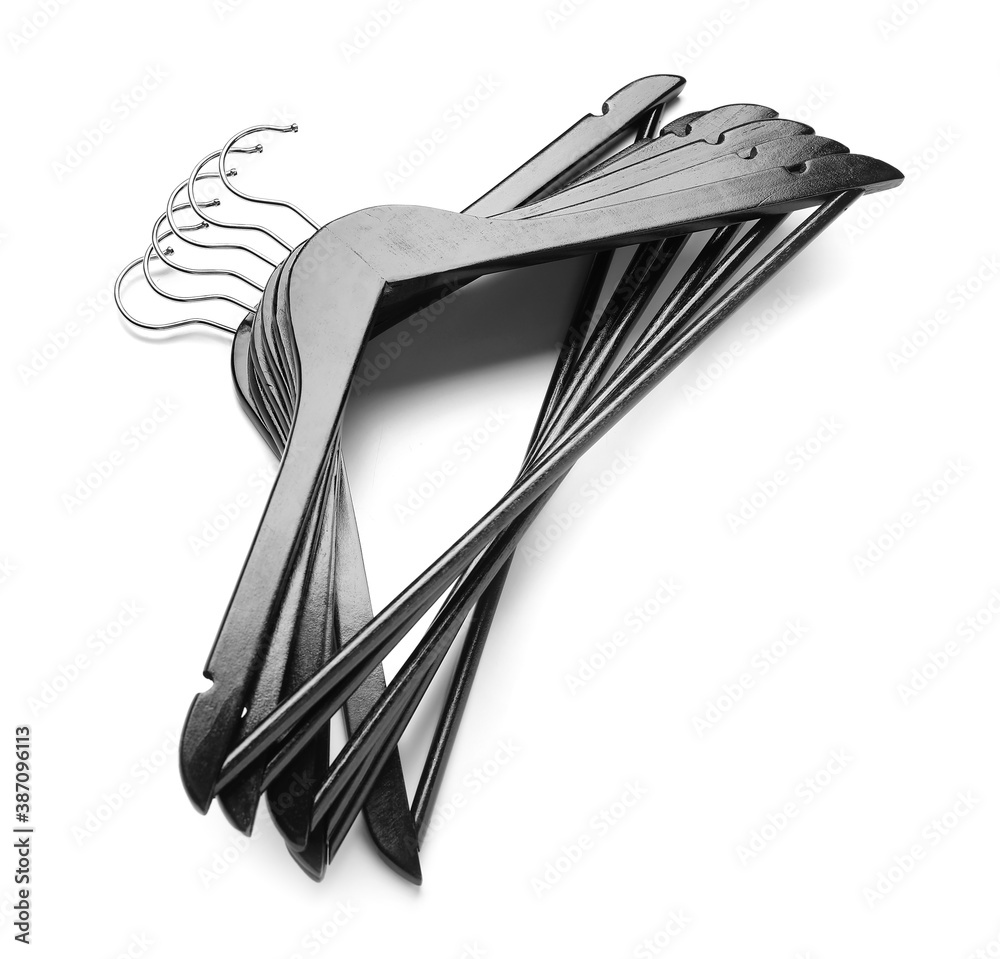 Clothes hangers on white background