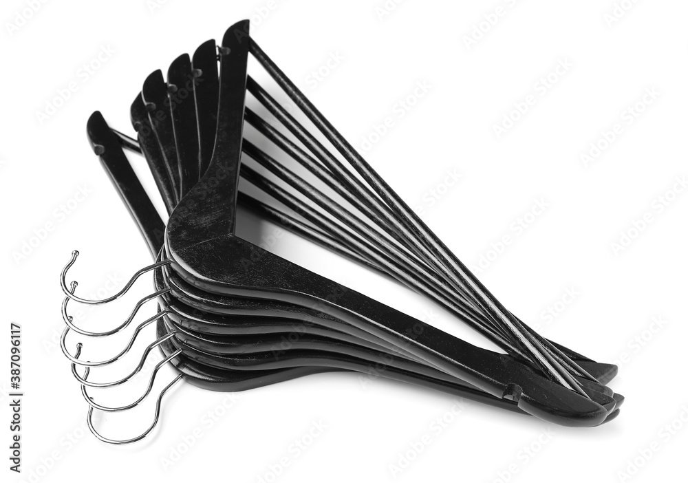 Clothes hangers on white background