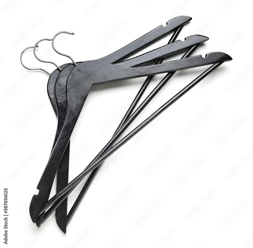 Clothes hangers on white background