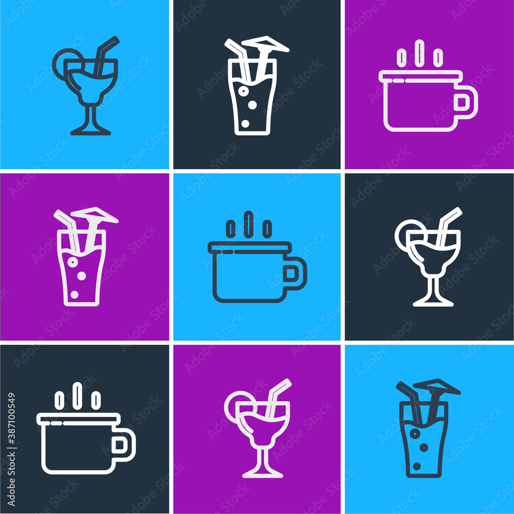 Set line Cocktail, Coffee cup and icon. Vector.