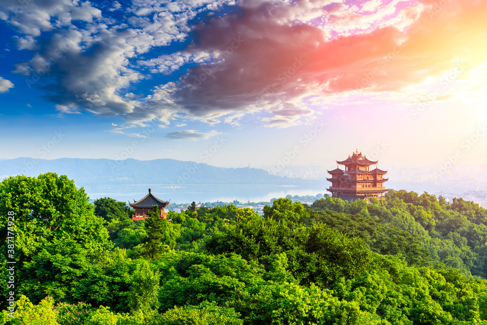 landscape of chenghuang pavilion in hangzhou west lake,China.