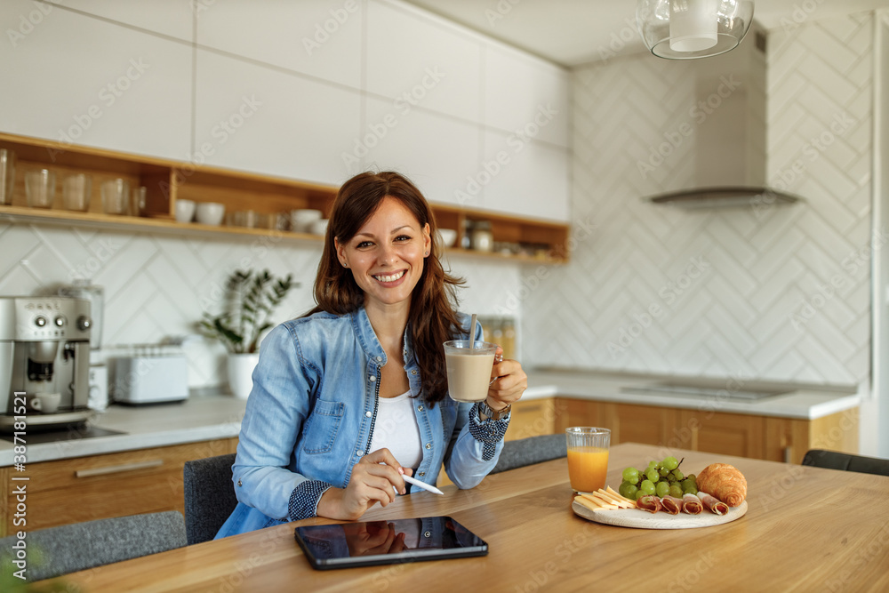 Working from home, kitchen desk.