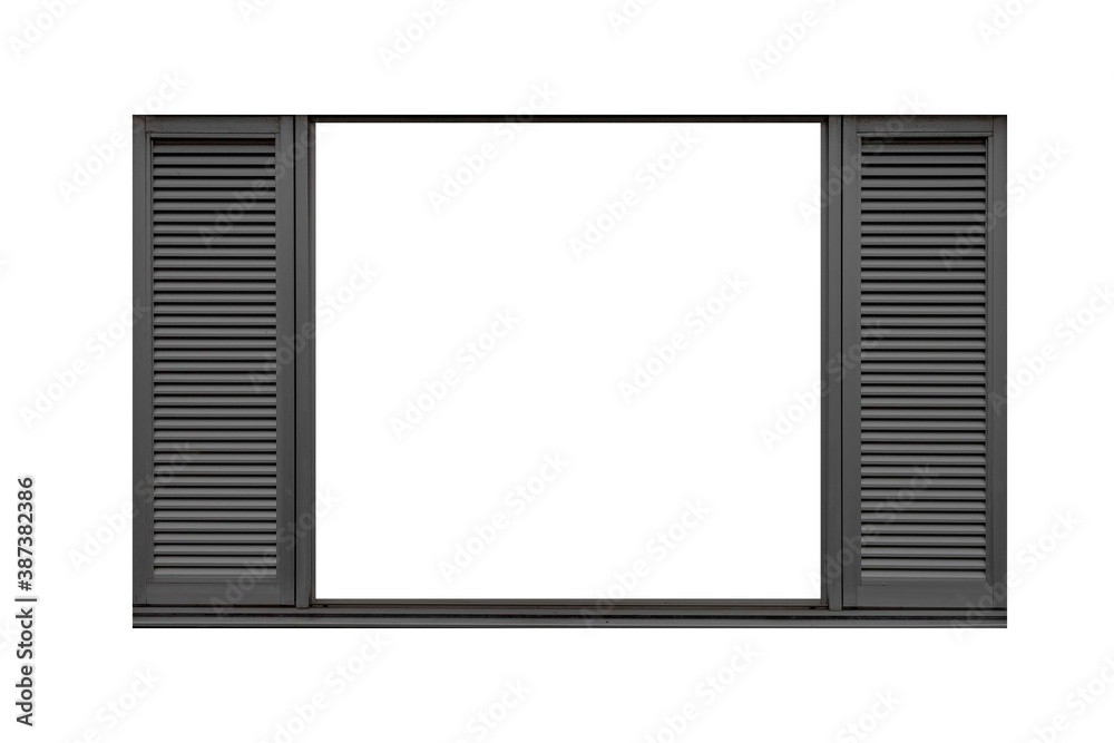 Vintage black metal window frame isolaed on a white background