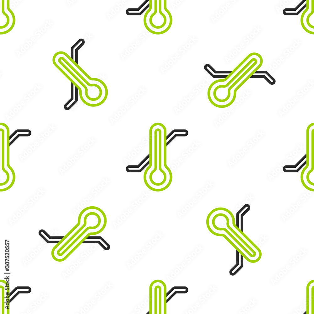 Line Meteorology thermometer measuring icon isolated seamless pattern on white background. Thermomet