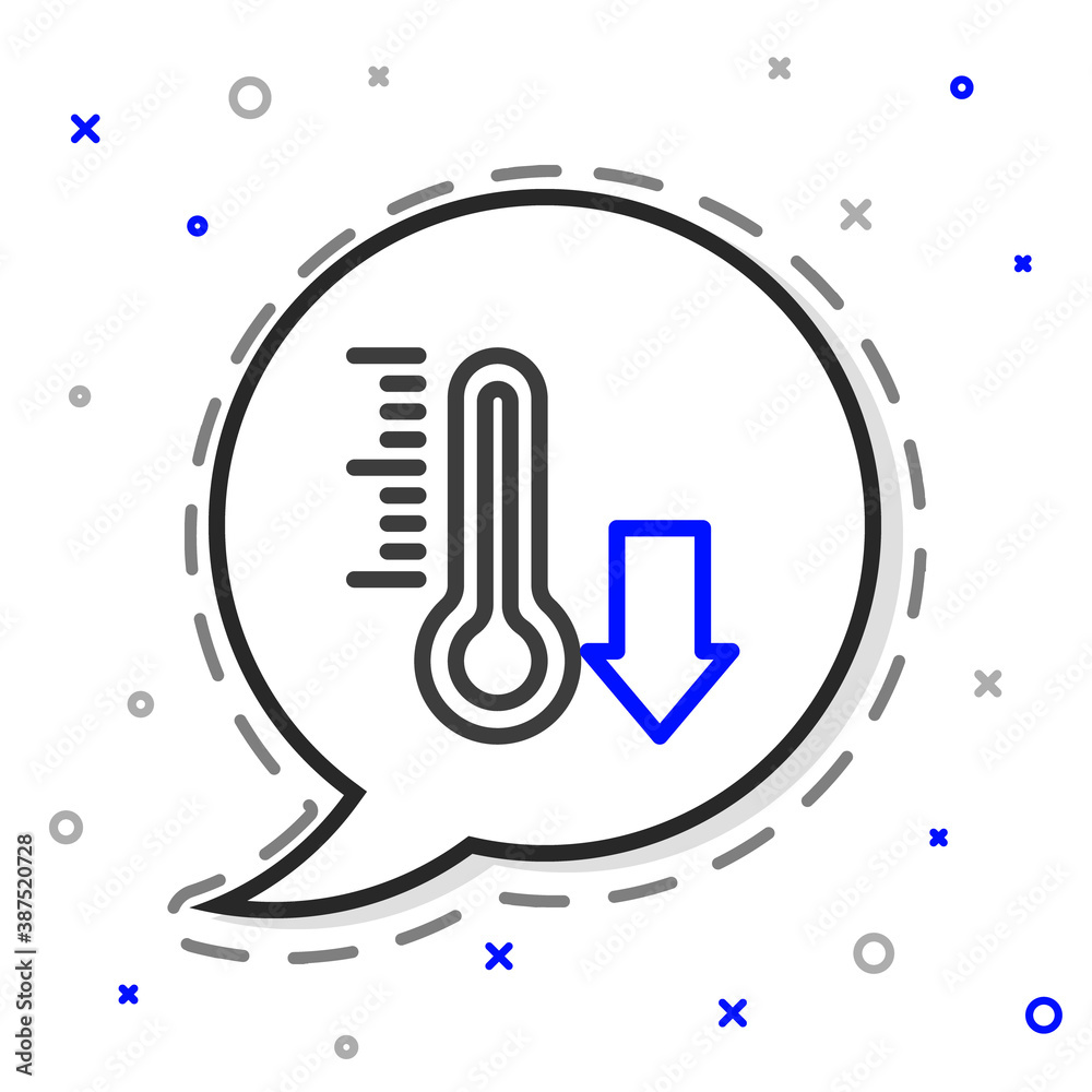 Line Meteorology thermometer measuring icon isolated on white background. Thermometer equipment show