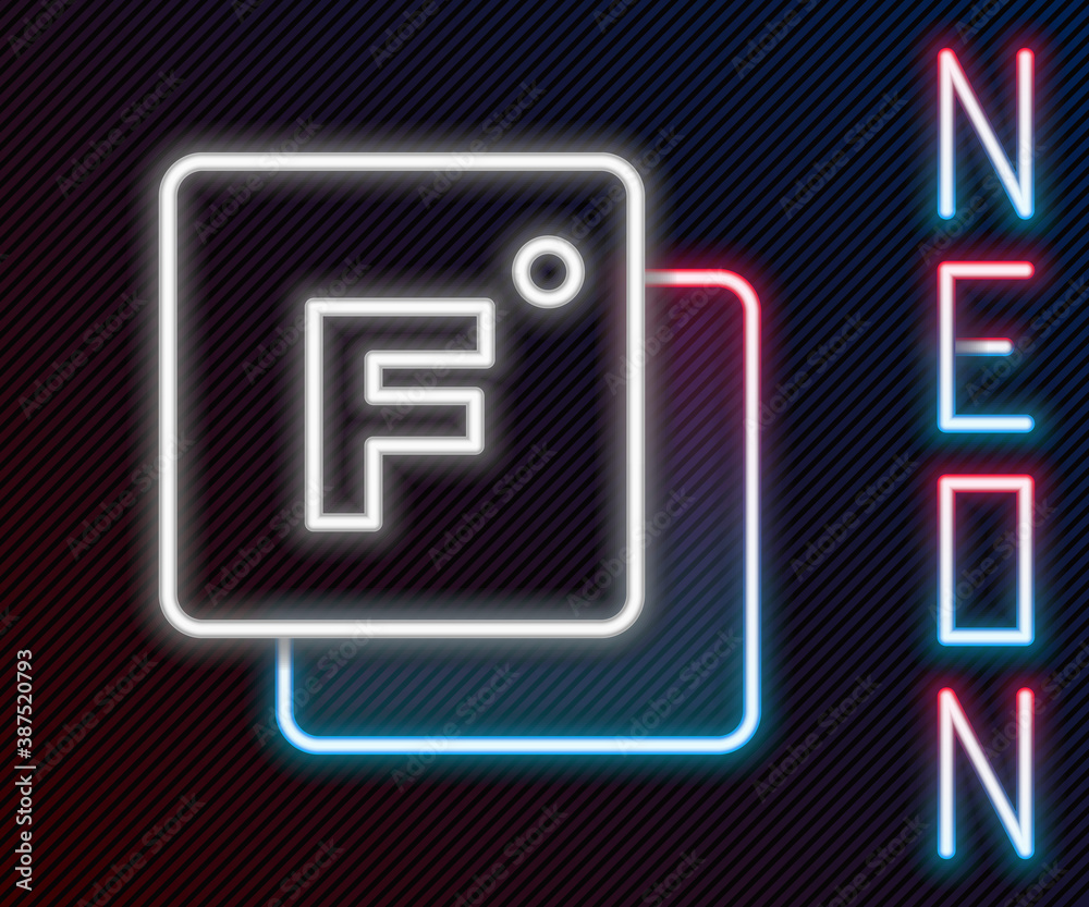 Glowing neon line Fahrenheit icon isolated on black background. Colorful outline concept. Vector.