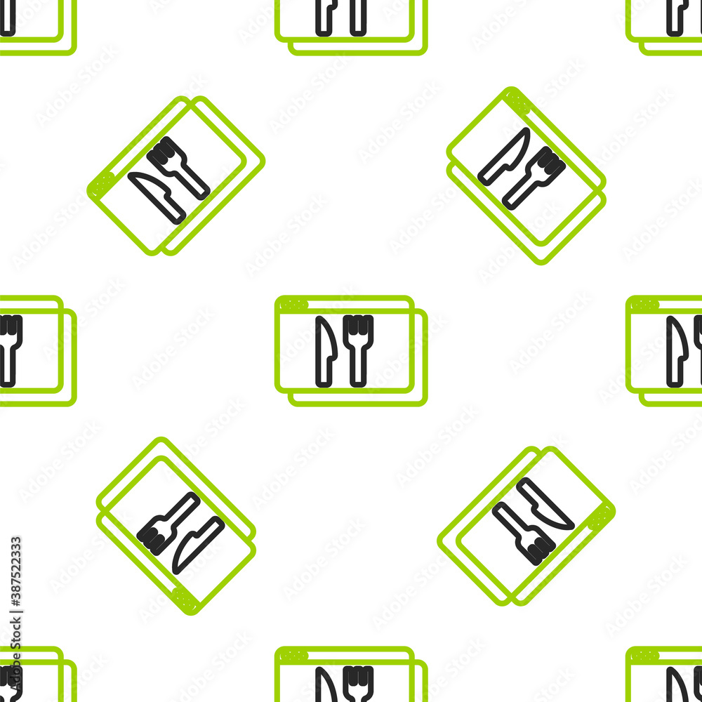 Line Online ordering and fast food delivery icon isolated seamless pattern on white background. Vect