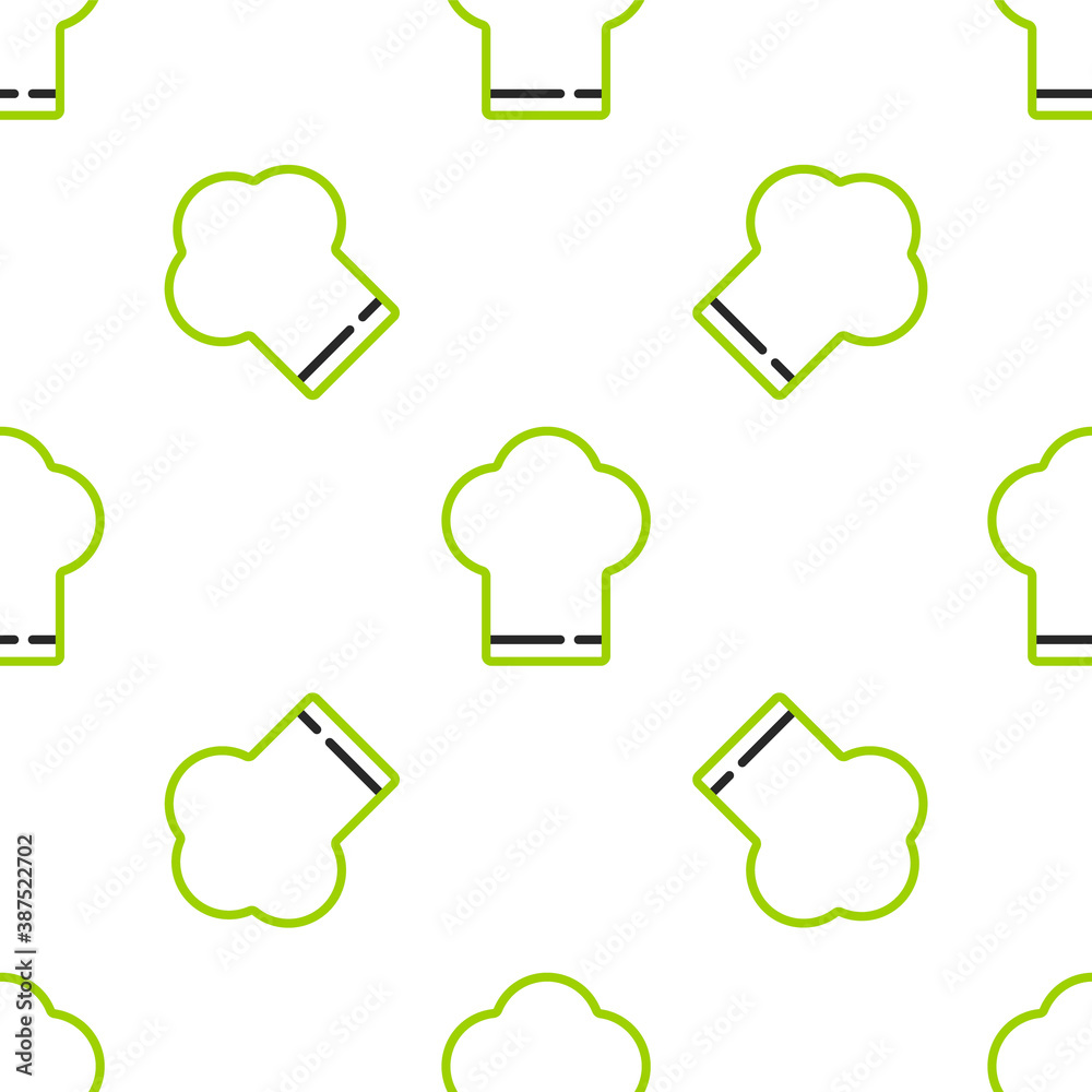 Line Chef hat icon isolated seamless pattern on white background. Cooking symbol. Cooks hat. Vector.