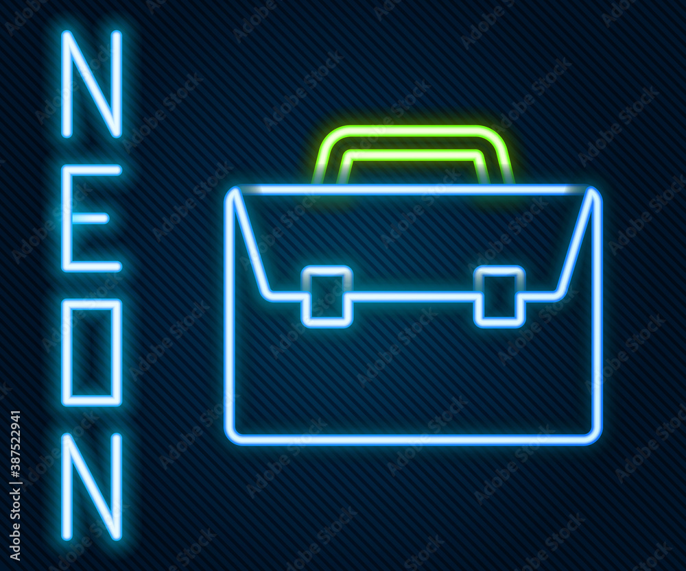 Glowing neon line Briefcase icon isolated on black background. Business case sign. Business portfoli