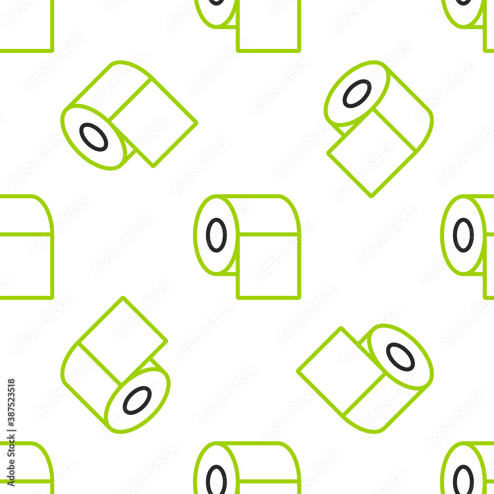 Line Toilet paper roll icon isolated seamless pattern on white background. Vector.