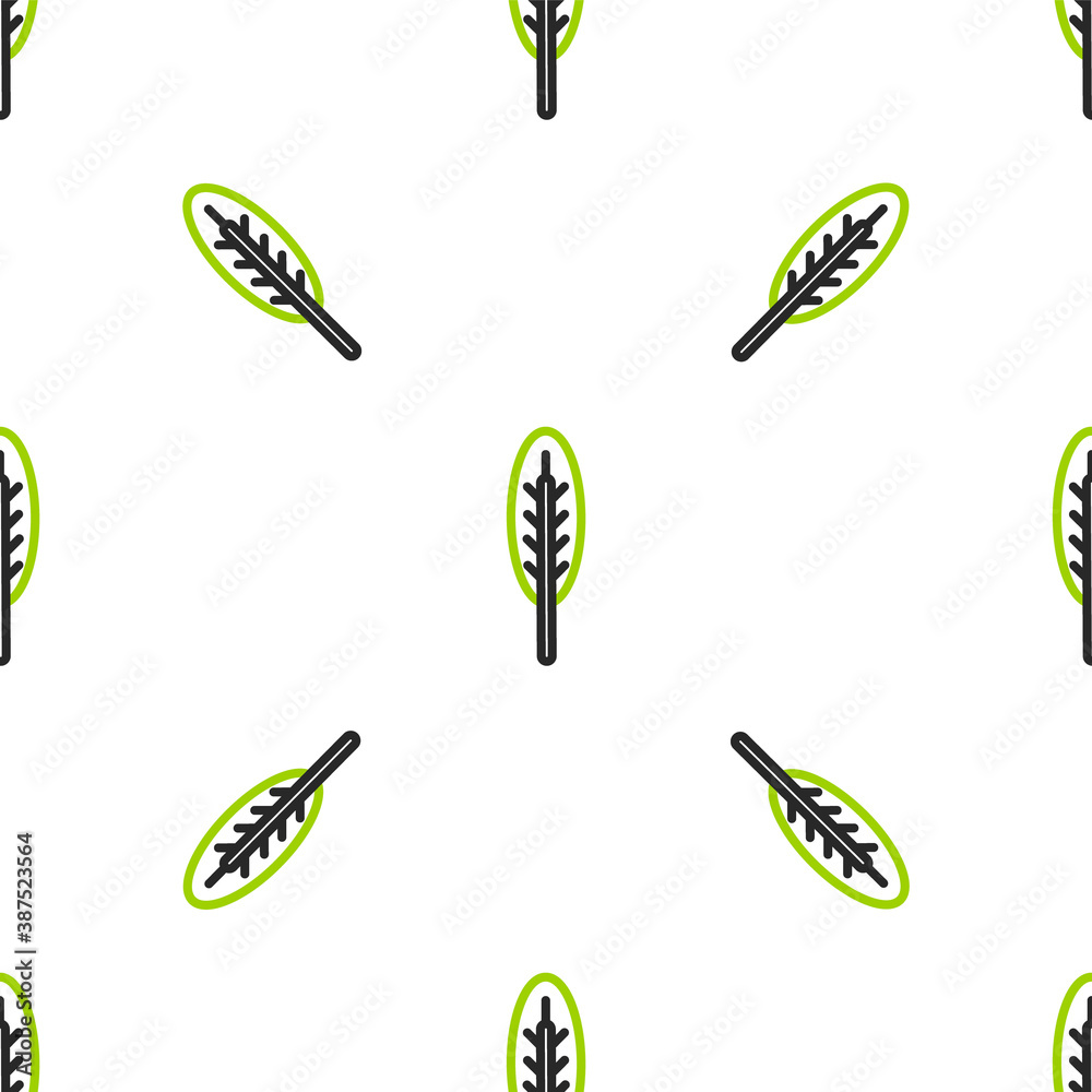 Line Indian feather icon isolated seamless pattern on white background. Native american ethnic symbo