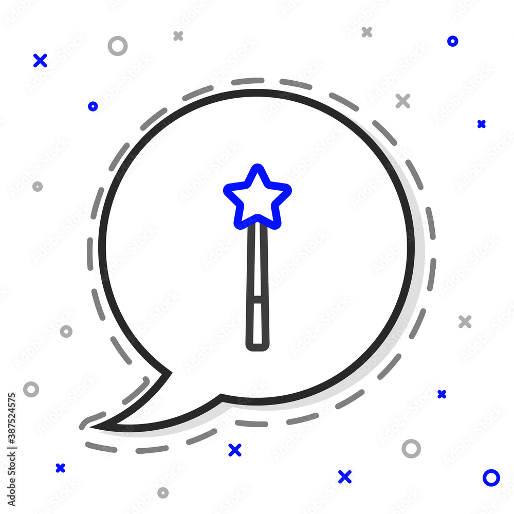 Line Magic wand icon isolated on white background. Star shape magic accessory. Magical power. Colorf