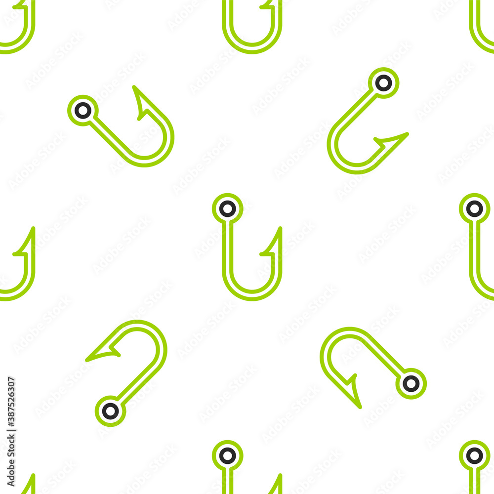 Line Fishing hook icon isolated seamless pattern on white background. Fishing tackle. Vector.