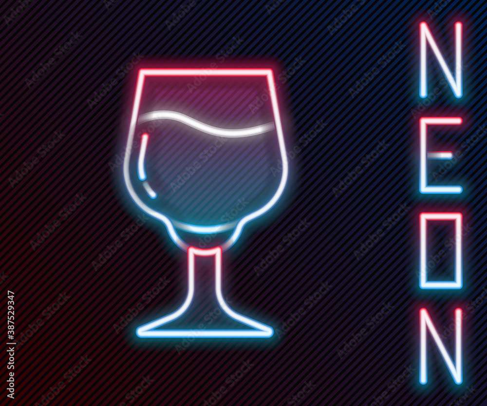 Glowing neon line Wine glass icon isolated on black background. Wineglass sign. Colorful outline con