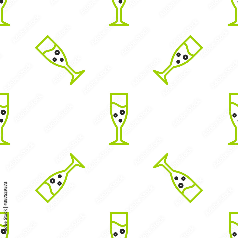 Line Glass of champagne icon isolated seamless pattern on white background. Vector.