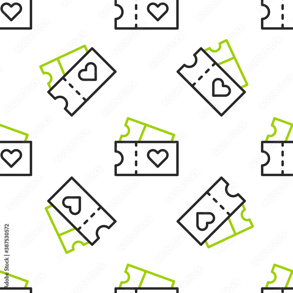 Line Love ticket icon isolated seamless pattern on white background. Valentines day sign. Couple rel