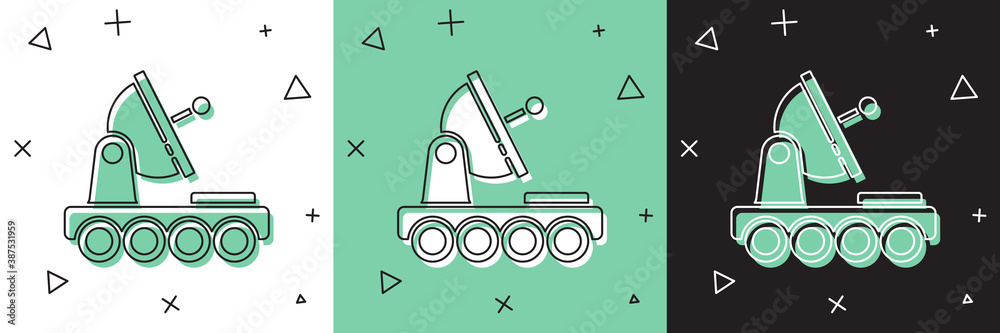 Set Mars rover icon isolated on white and green, black background. Space rover. Moonwalker sign. App