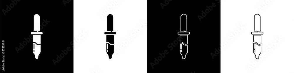 Set Pipette icon isolated on black and white background. Element of medical, cosmetic, chemistry lab