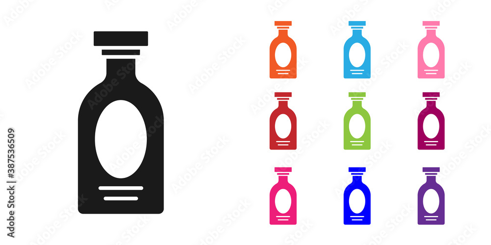 Black Alcohol drink Rum bottle icon isolated on white background. Set icons colorful. Vector.